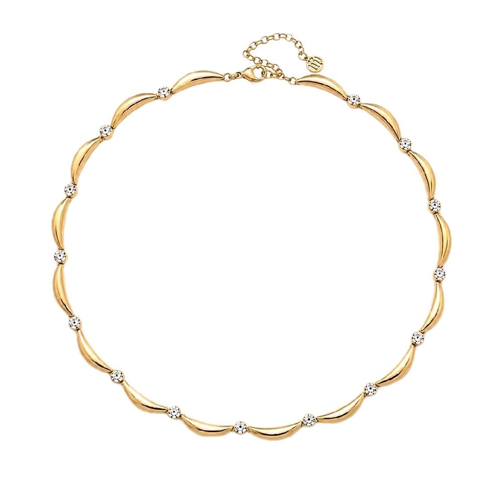 Habibi Jewels Collana Girocollo in Acciaio Gold da Donna Design Onde con Zirconi Bianchi Elegante e Versatile Regolabile Idea Regalo
