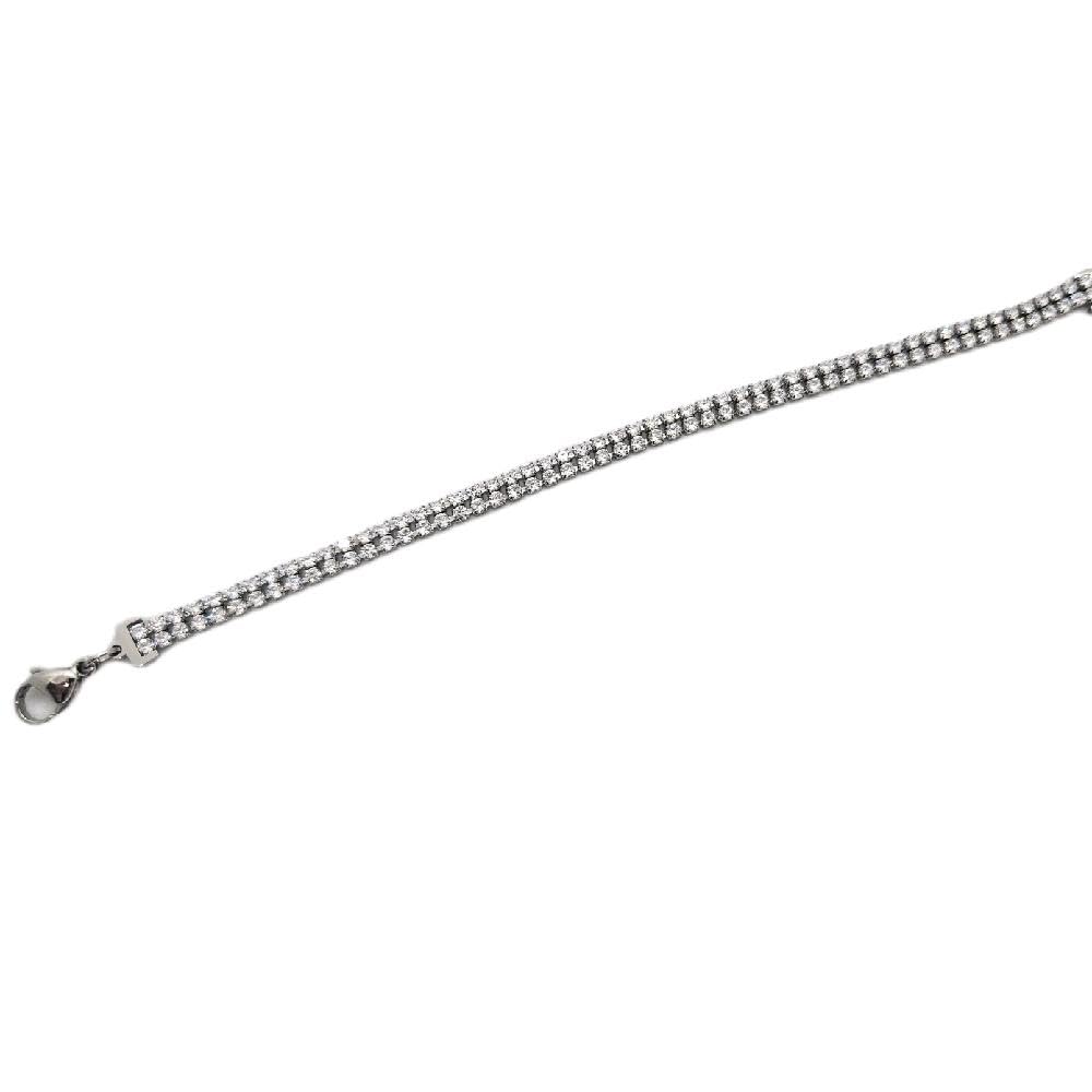 Bracciale Acciaio Doppio Tennis Silver con Cubic Zirconia da Donna in Acciaio e Zirconi Colore Silver Argentato per ogni Occasione Idea Regalo Ragazza Compleanno Festa della Mamma Natale