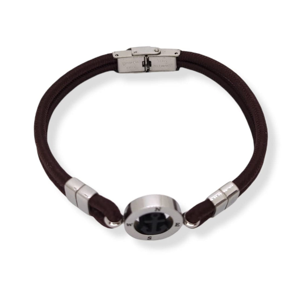 Habibi Jewels Bracciale Ancora Uomo in Acciaio e Cordino Marrone Nera Chiusura ad Incastro Braccialetto Navy Idea Regalo Festa del Papà Compleanno Laurea
