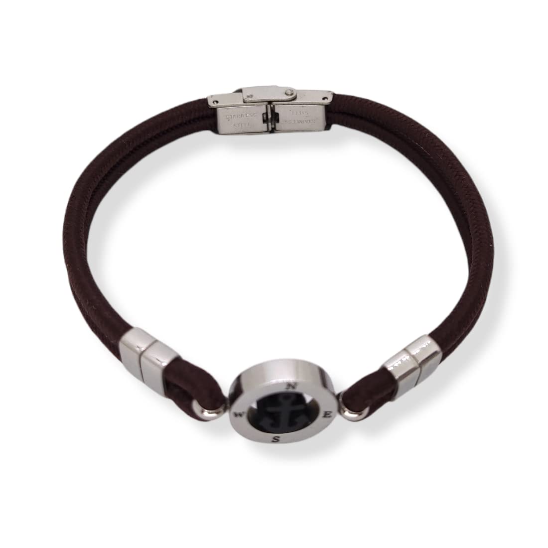 Habibi Jewels Bracciale Ancora Uomo in Acciaio e Cordino Marrone Nera Chiusura ad Incastro Braccialetto Navy Idea Regalo Festa del Papà Compleanno Laurea