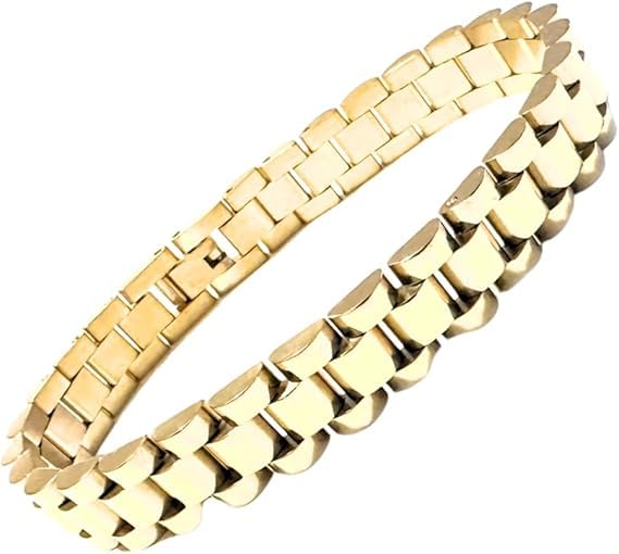 Habibi Jewels Bracciale Uomo Acciaio Maglia President Gold Dorato Chiusura a Levetta Braccialetto Bracelet for Man Idea Regalo Festa del Papà Compleanno Onomastico Natale