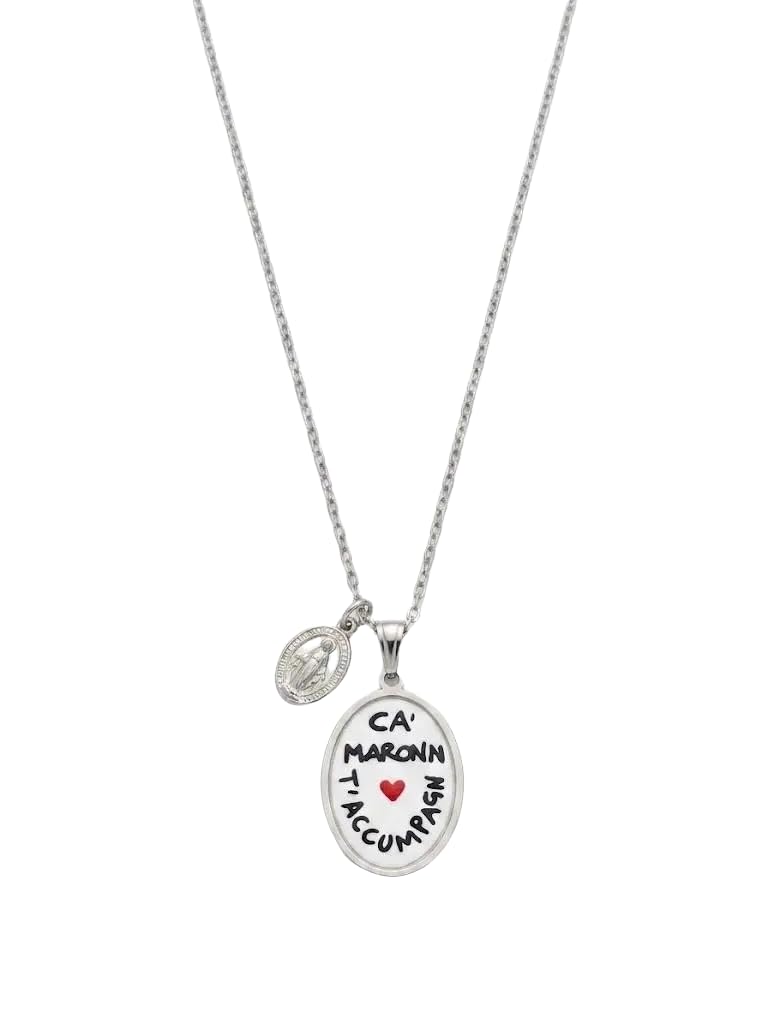 Habibi Jewels Collana con Ciondolo Ca' Maronn T' Accumpagn in Acciaio Silver A rgentato Portafortuna Scaramantica Charm Napoletano Idea Regalo