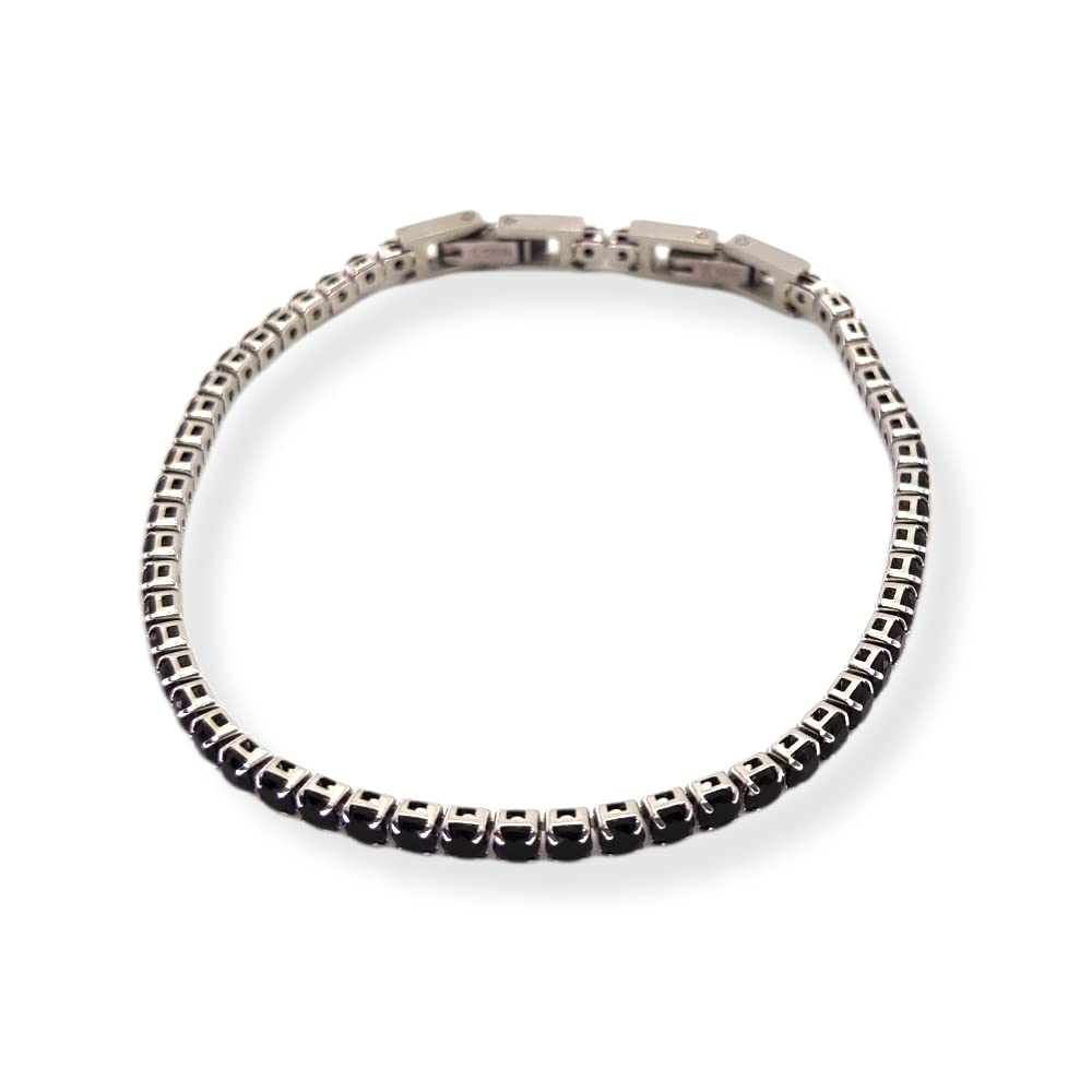 Habibi Jewels Bracciale Tennis Donna Uomo in Acciaio Nero Strass Brillantini Braccialetto Idea Regalo Compleanno Laurea