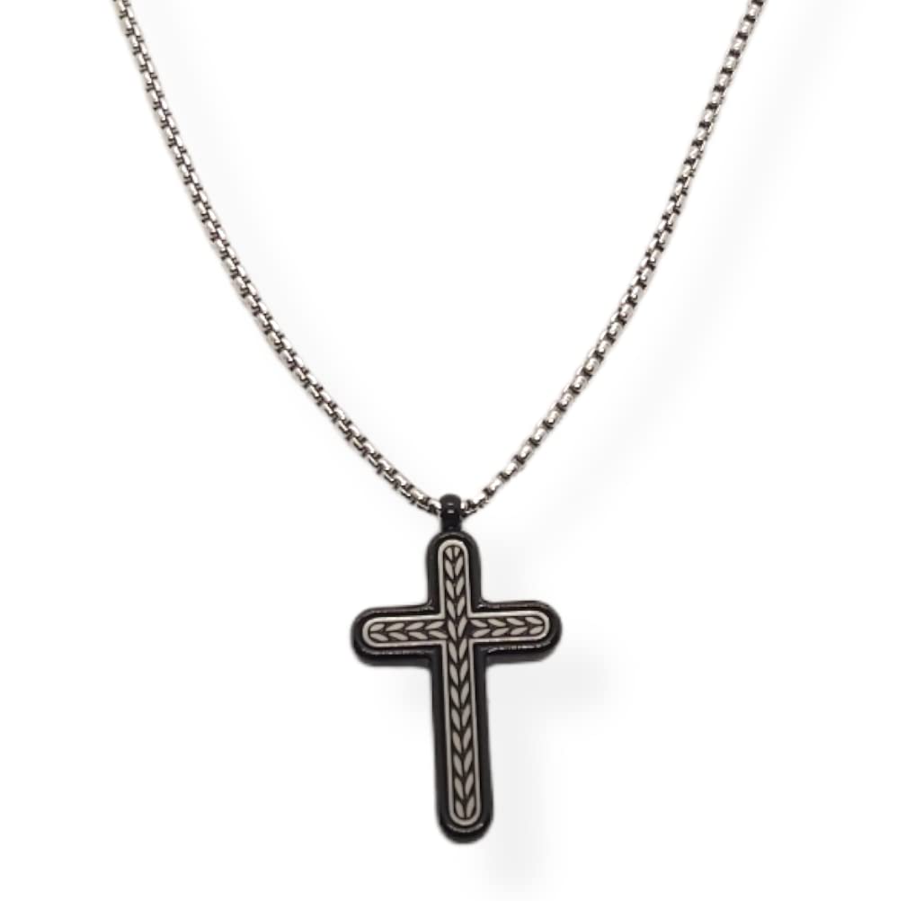 Habibi Jewels Collana Croce Acciaio Uomo Nera e Silver Catena a Maglia Veneziana Chiusura a Moschettone Idea Regalo Festa del Papà Compleanno Laurea