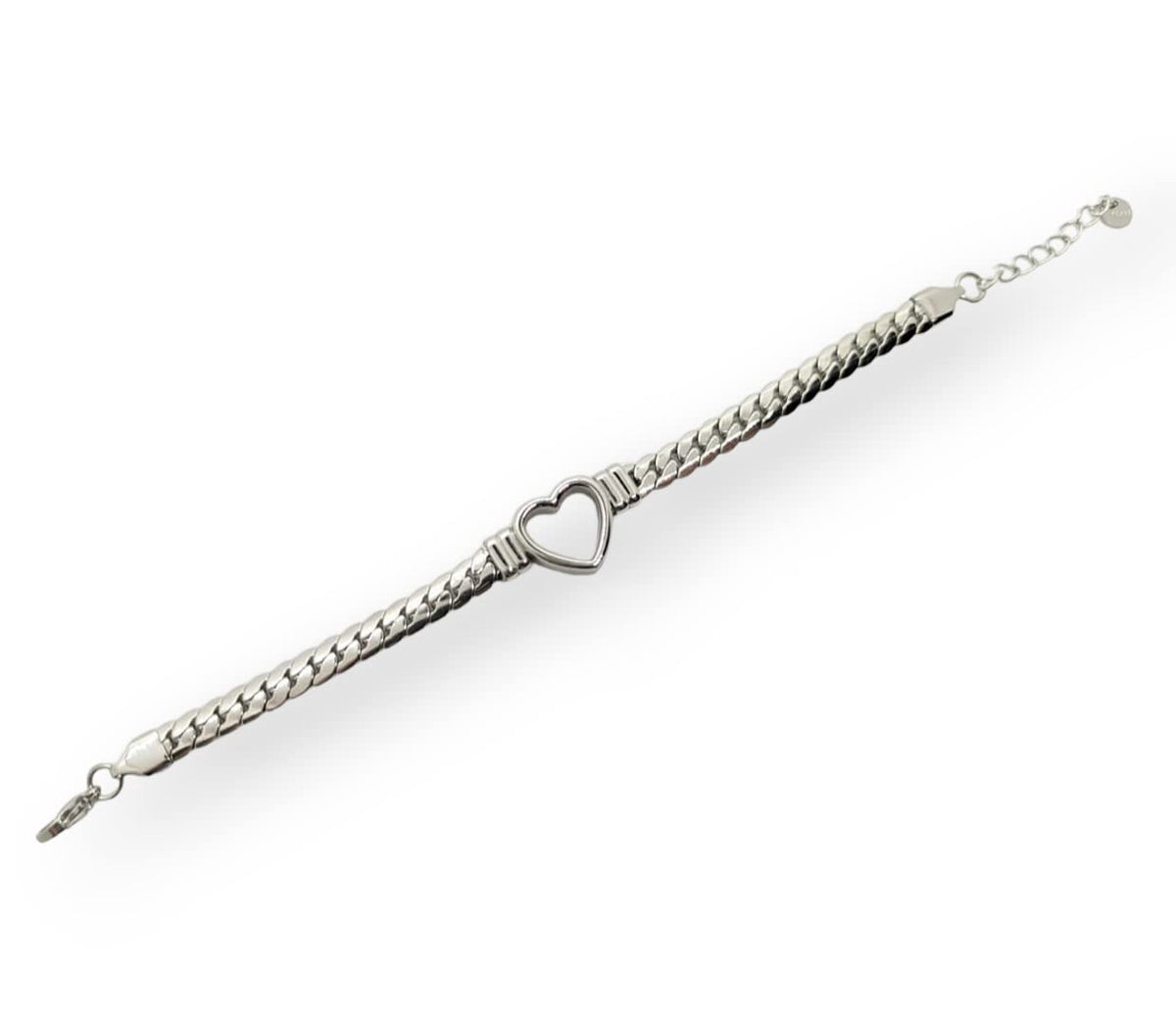 Habibi Jewels Bracciale da Donna in Acciaio con Cuore Centrale Silver Catena a Maglia Cubana Regolabile Braccialetto Idea Regalo Festa della Mamma Compleanno Onomastico Natale