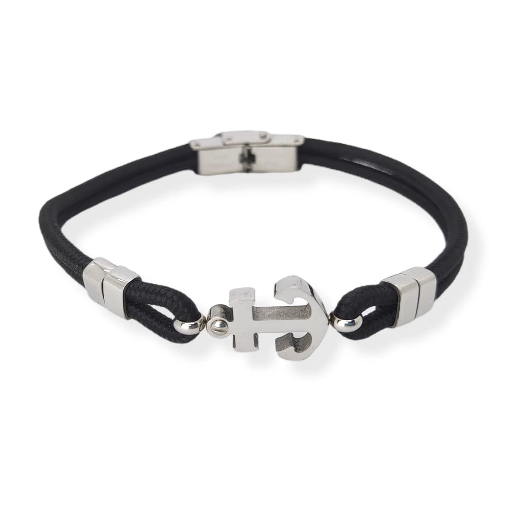 Habibi Jewels Bracciale Ancora Uomo in Acciaio e Nero con Chiusura ad Incastro Braccialetto Idea Regalo Festa del Papà Compleanno Laurea