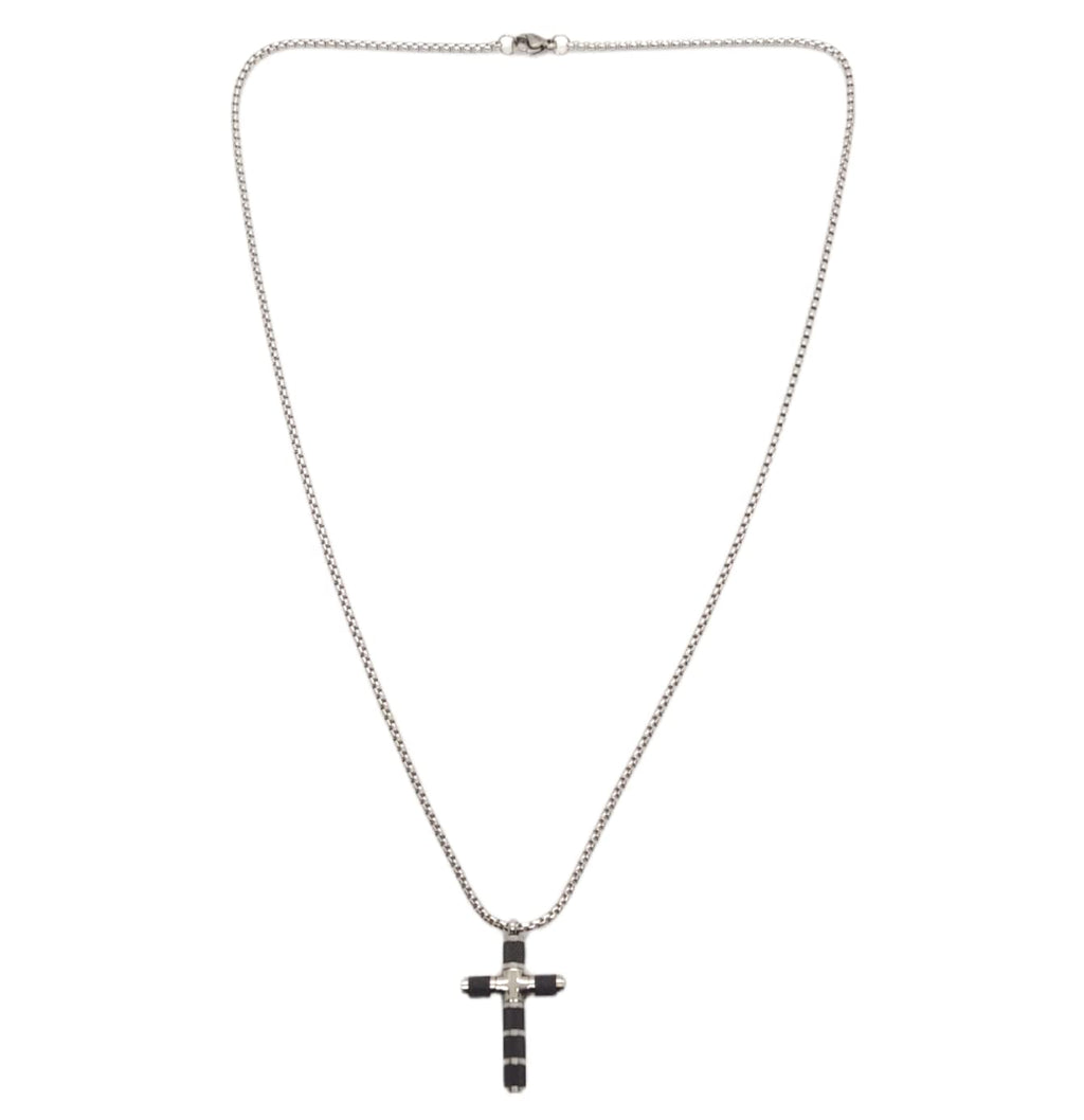 Habibi Jewels Collana Croce Acciaio Uomo Stilizzata Nera Catena a Maglia Festa del Papà Idea Regalo Compleanno Laurea