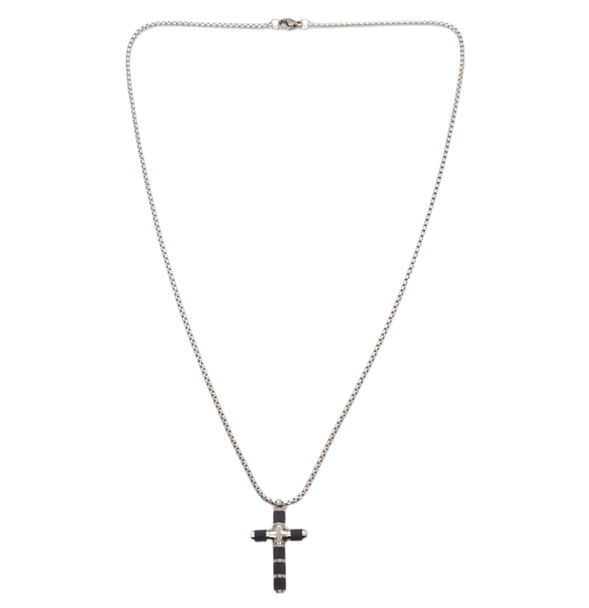 Habibi Jewels Collana Croce Acciaio Uomo Stilizzata Nera Catena a Maglia Festa del Papà Idea Regalo Compleanno Laurea