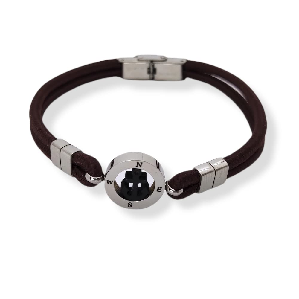 Habibi Jewels Bracciale Ancora Uomo in Acciaio e Cordino Marrone Nera Chiusura ad Incastro Braccialetto Navy Idea Regalo Festa del Papà Compleanno Laurea