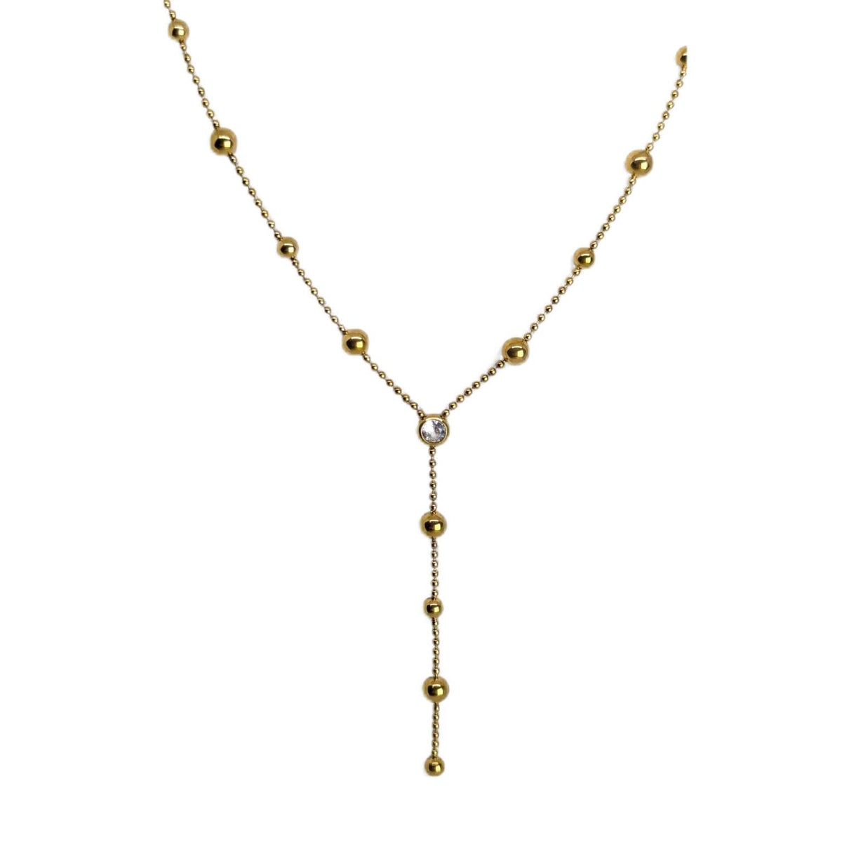 Habibi Jewels Collana da Donna in Acciaio Gold con Sfere e Punto Luce centrale Modello a Y Ideale per Occasioni Speciali Idea Regalo Ragazza Compleanno Festa della Mamma Natale
