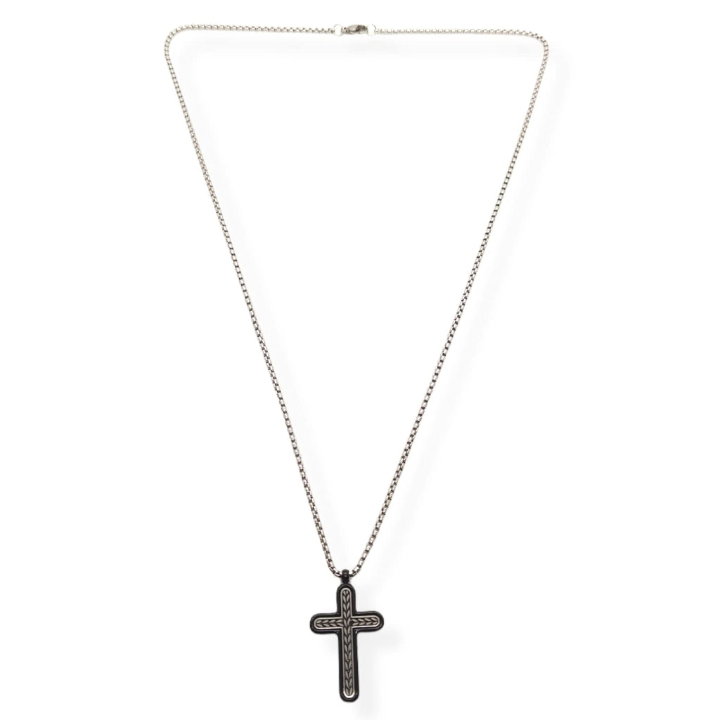 Habibi Jewels Collana Croce Acciaio Uomo Nera e Silver Catena a Maglia Veneziana Chiusura a Moschettone Idea Regalo Festa del Papà Compleanno Laurea