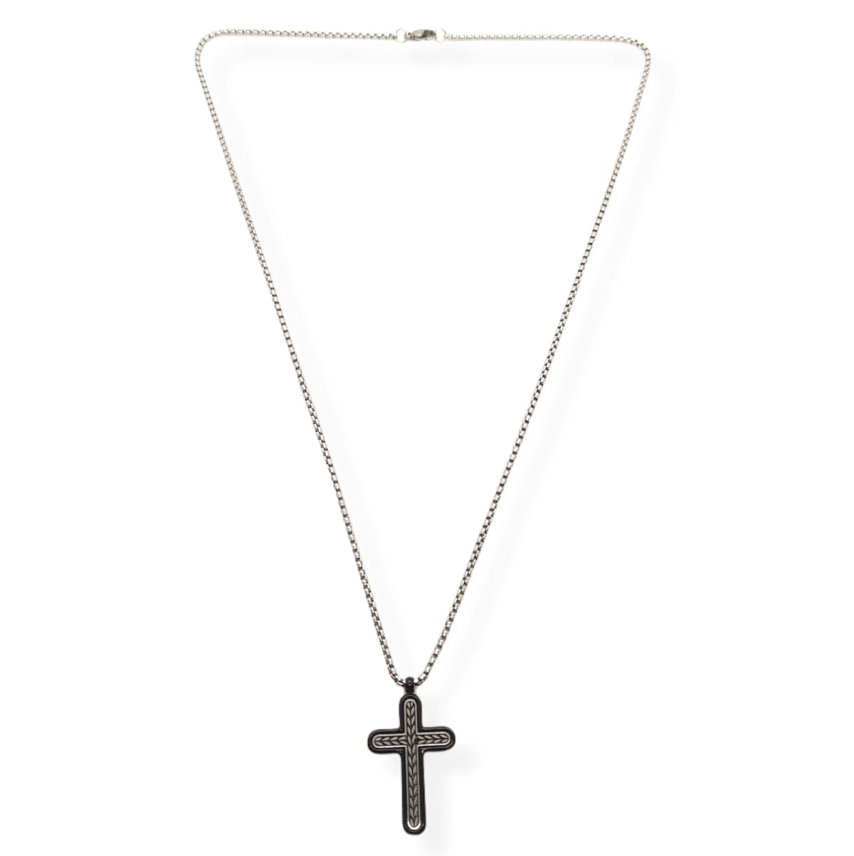 Habibi Jewels Collana Croce Acciaio Uomo Nera e Silver Catena a Maglia Veneziana Chiusura a Moschettone Idea Regalo Festa del Papà Compleanno Laurea