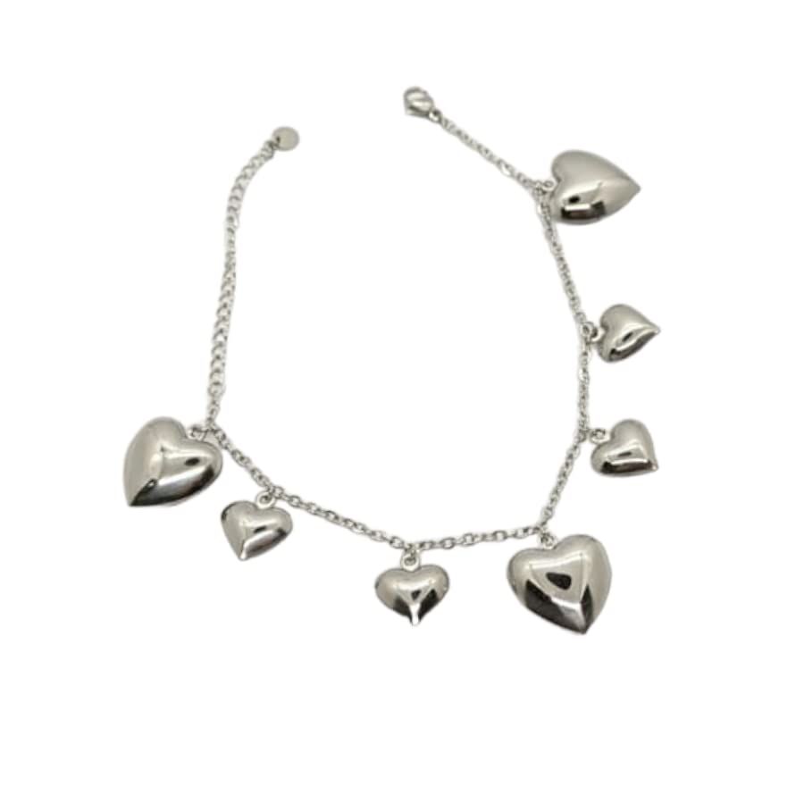 Habibi Jewels Bracciale in Acciaio da Donna con Cuori Pendenti Silver Catena a Maglia Braccialetto Chiusura Moschettone Cuore Compleanno Laurea Onomastico Festa della Mamma