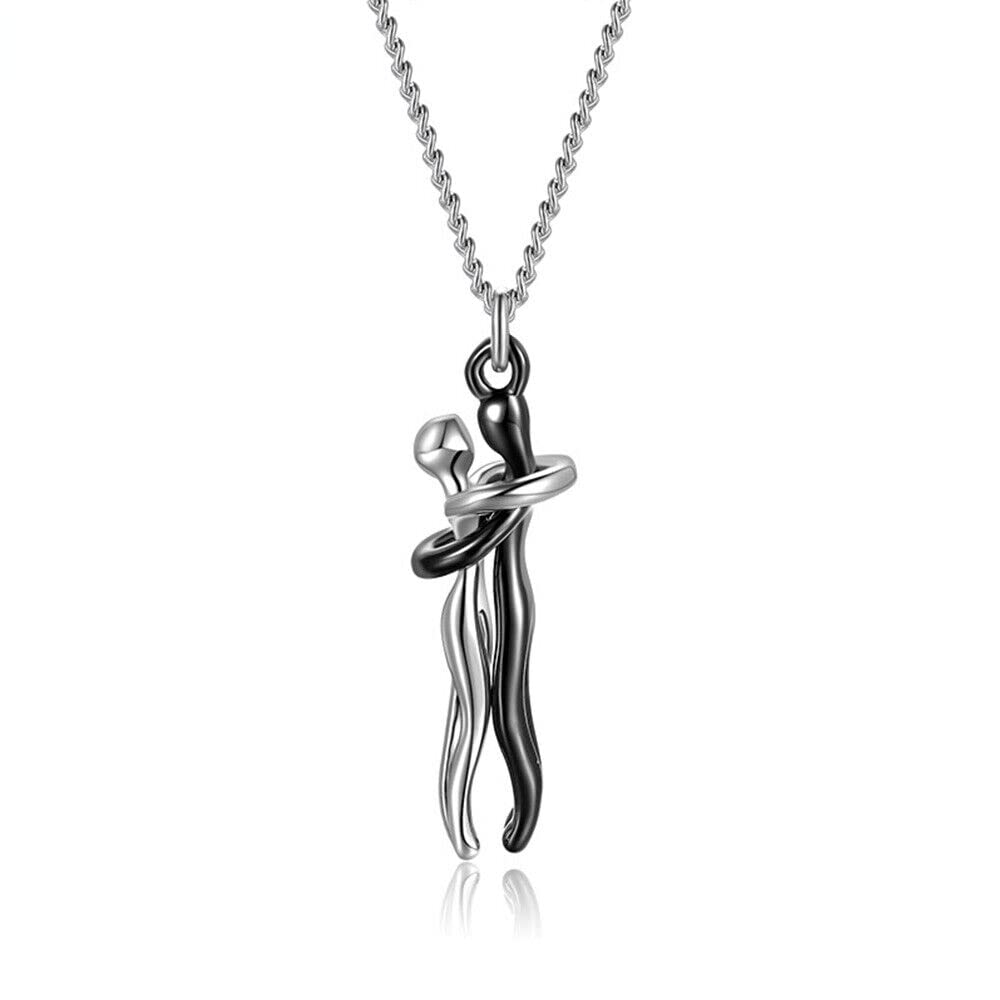 Habibi Jewels Collana da Donna in Acciaio con Ciondolo Abbraccio Innamorati Nero e Silver Lui e Lei Fidanzati Amanti Coppia Amore Amicizia Idea Regalo San Valentino Compleanno Laurea