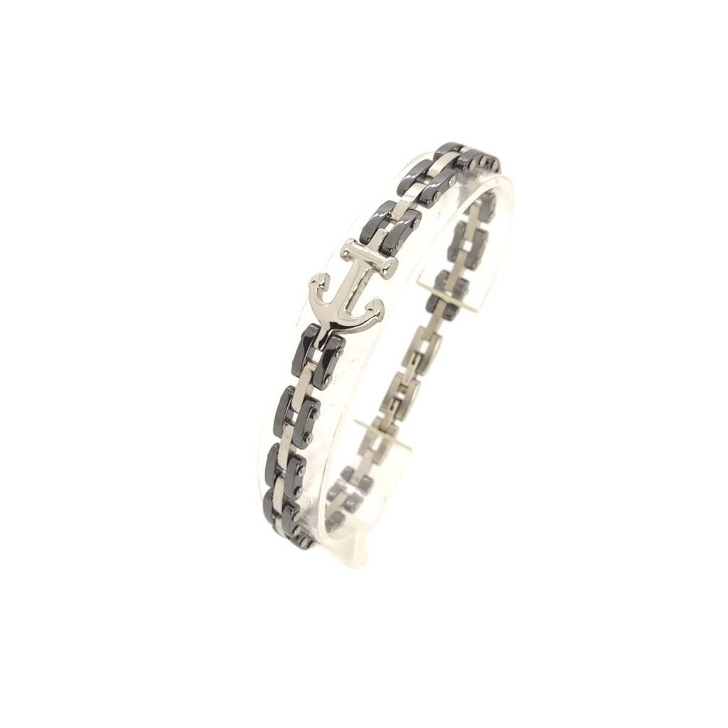 Habibi Jewels Bracciale Ancora Uomo Acciaio e ceramica grigia chiusura regolabile maglia in acciaio Idea Regalo Compleanno Natale Festa del Papà