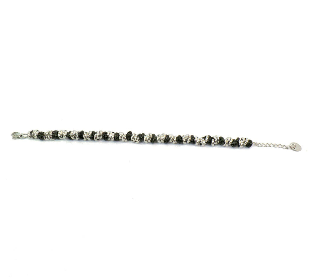 Bracciale Cerchietti Donna in Acciaio con Nodini Intrecciati Acciaio e Nero Chiusura a Moschettone Braccialetto Bracelet for Woman Idea Regalo Festa della Mamma Festa della Donna Compleanno Laurea