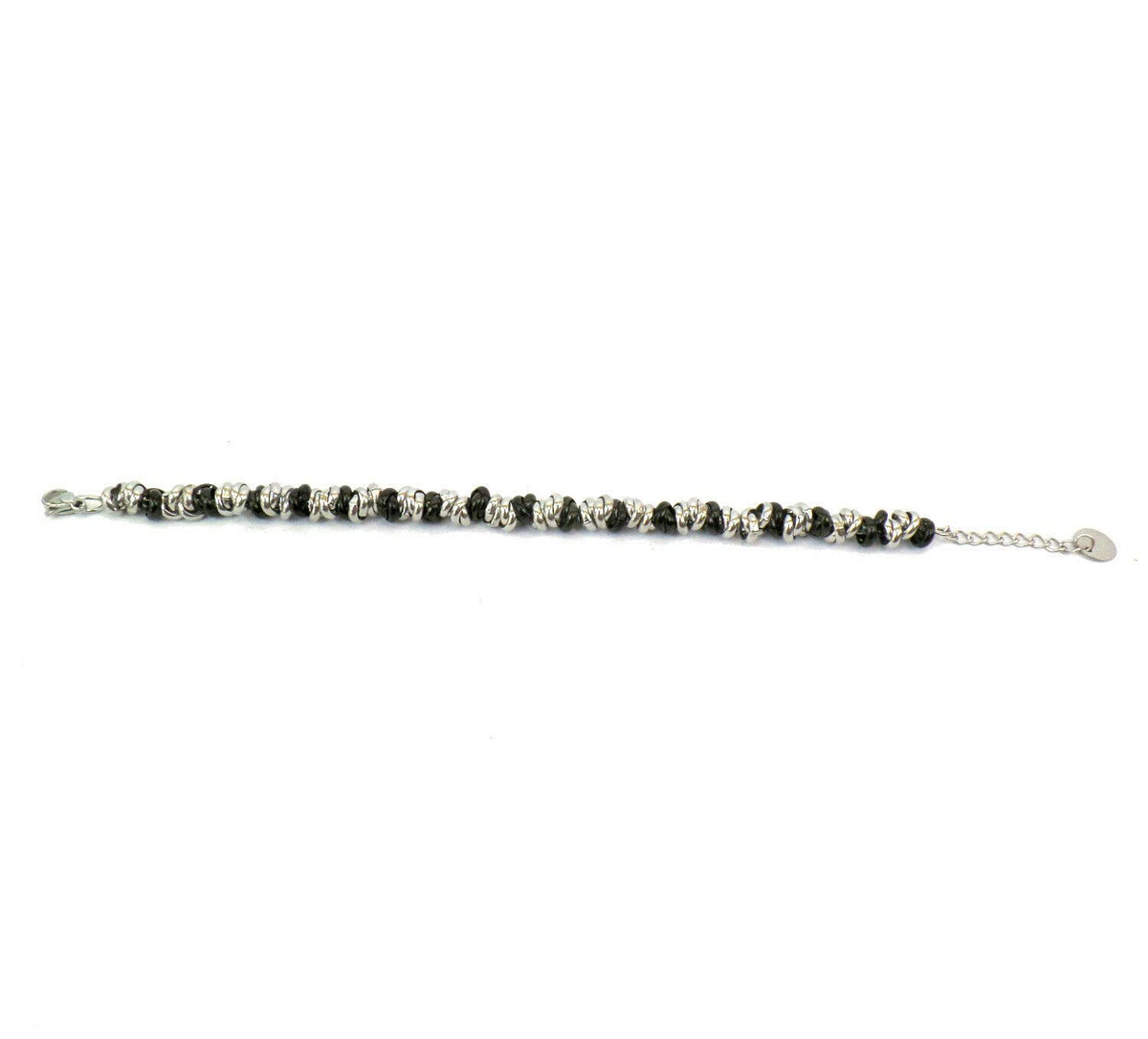 Bracciale Cerchietti Donna in Acciaio con Nodini Intrecciati Acciaio e Nero Chiusura a Moschettone Braccialetto Bracelet for Woman Idea Regalo Festa della Mamma Festa della Donna Compleanno Laurea