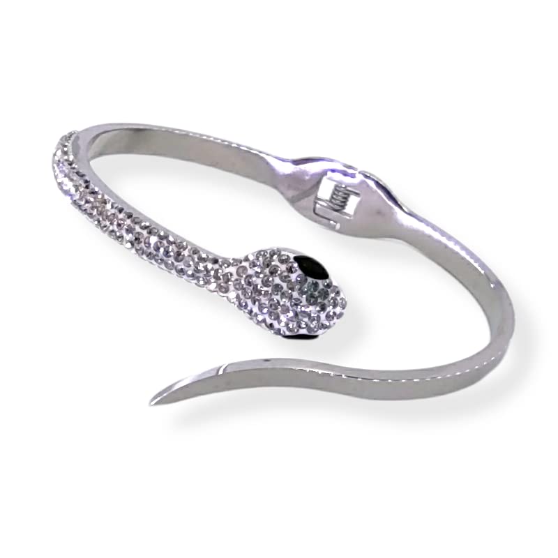 Habibi Jewels Bracciale brillantini Acciaio da donna con serpente zirconi modello rigido a manetta braccialetto ragazza Idea regalo Gioiello Bijoux