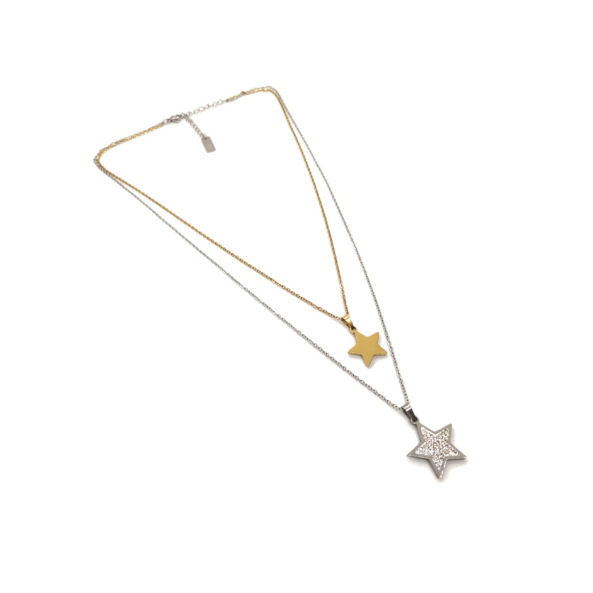 Habibi Jewels Collana da Donna in Acciaio Doppio Filo con Stelle e Strass Silver Color Oro Gold Stella Amore Amicizia Idea Regalo San Valentino Compleanno Laurea