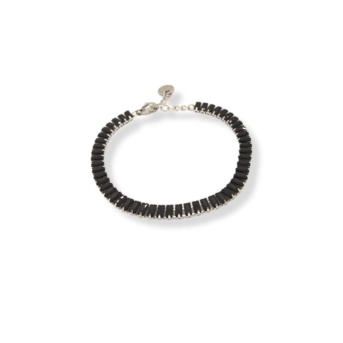 Habibi Jewels Bracciale Tennis Donna in Acciaio Strass Neri Nero regolabile Brillantini Chiusura a Moschettone Braccialetto Idea Regalo Compleanno Natale Festa della Mamma