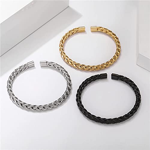 Habibi Jewels Bracciale Uomo in acciaio modello Intrecciato color giallo acciaio nero braccialetto Idea Regalo Festa del Papà Compleanno Onomastico