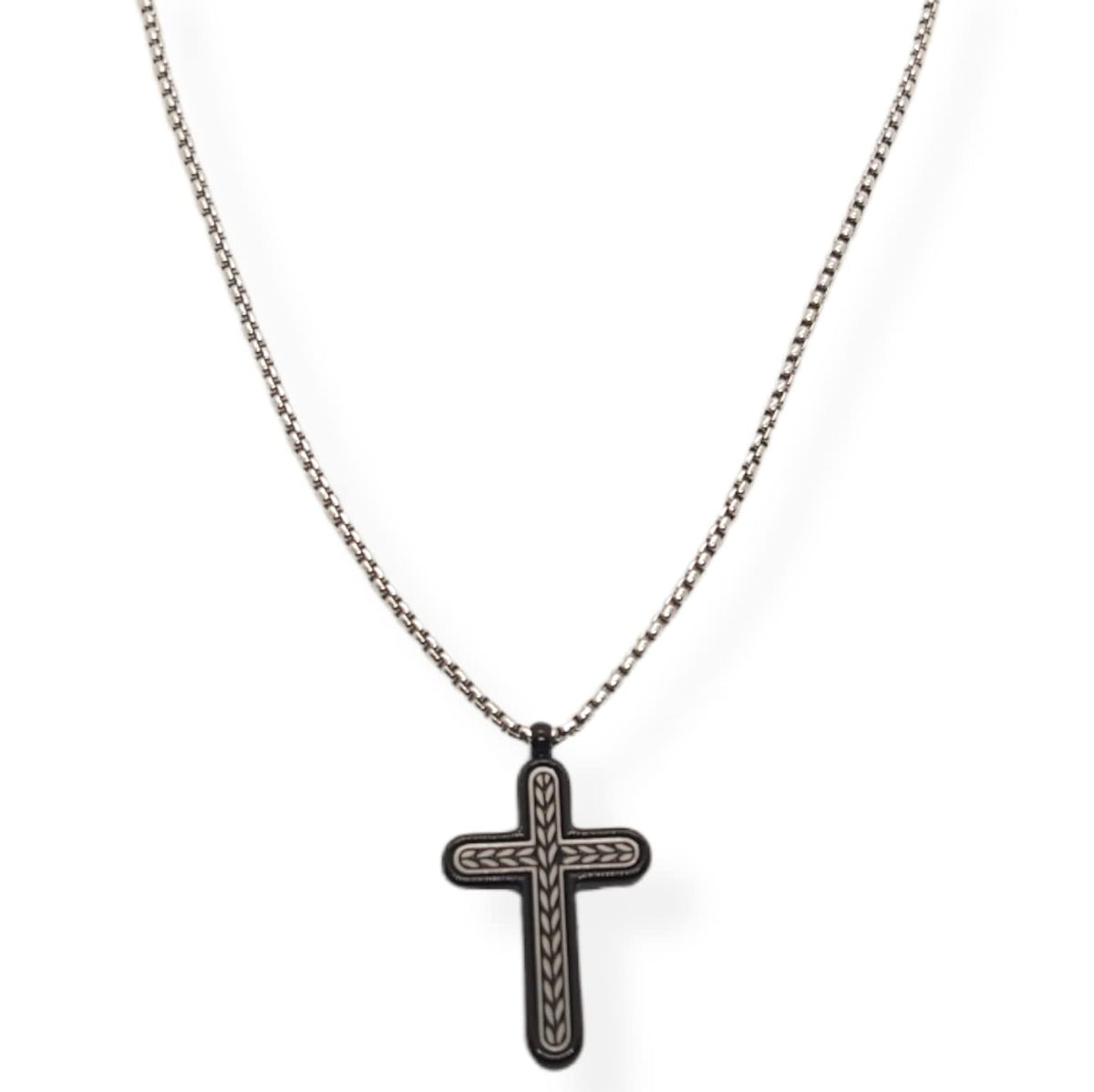 Habibi Jewels Collana Croce Acciaio Uomo Nera e Silver Catena a Maglia Veneziana Chiusura a Moschettone Idea Regalo Festa del Papà Compleanno Laurea