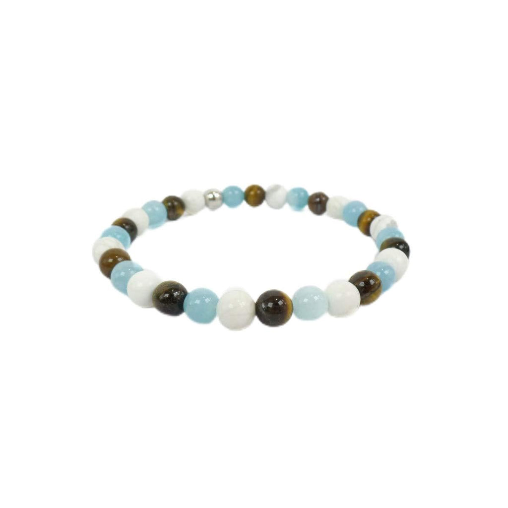 Habibi Jewels Bracciale Elastico con Pietre aulite, Occhio di Tigre, angelite ed Elemento in Argento 925 Prodotto Artigianale Made in Italy
