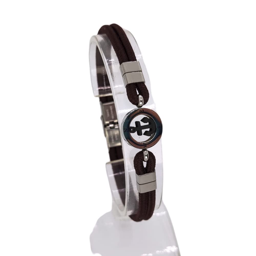 Habibi Jewels Bracciale Ancora Uomo in Acciaio e Cordino Marrone Nera Chiusura ad Incastro Braccialetto Navy Idea Regalo Festa del Papà Compleanno Laurea