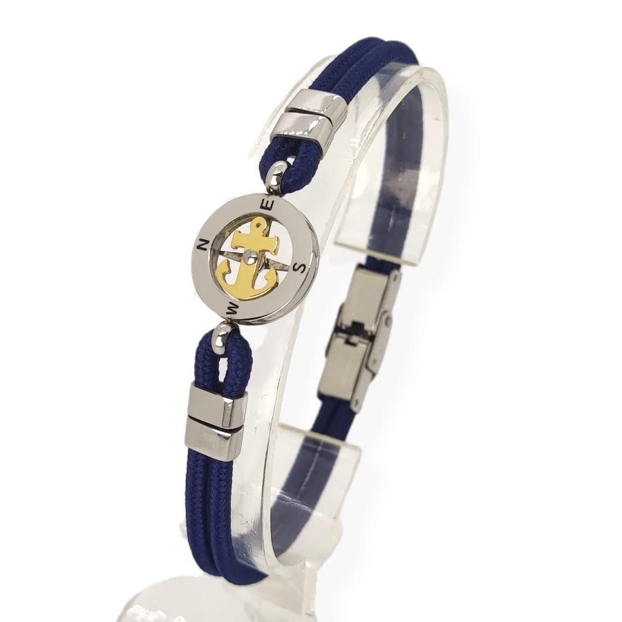 Habibi Jewels Bracciale Ancora Uomo in Acciaio e Cordino Blu con Centrale Dorata Chiusura ad Incastro Braccialetto Navy Idea Regalo Festa del Papà Compleanno Laurea