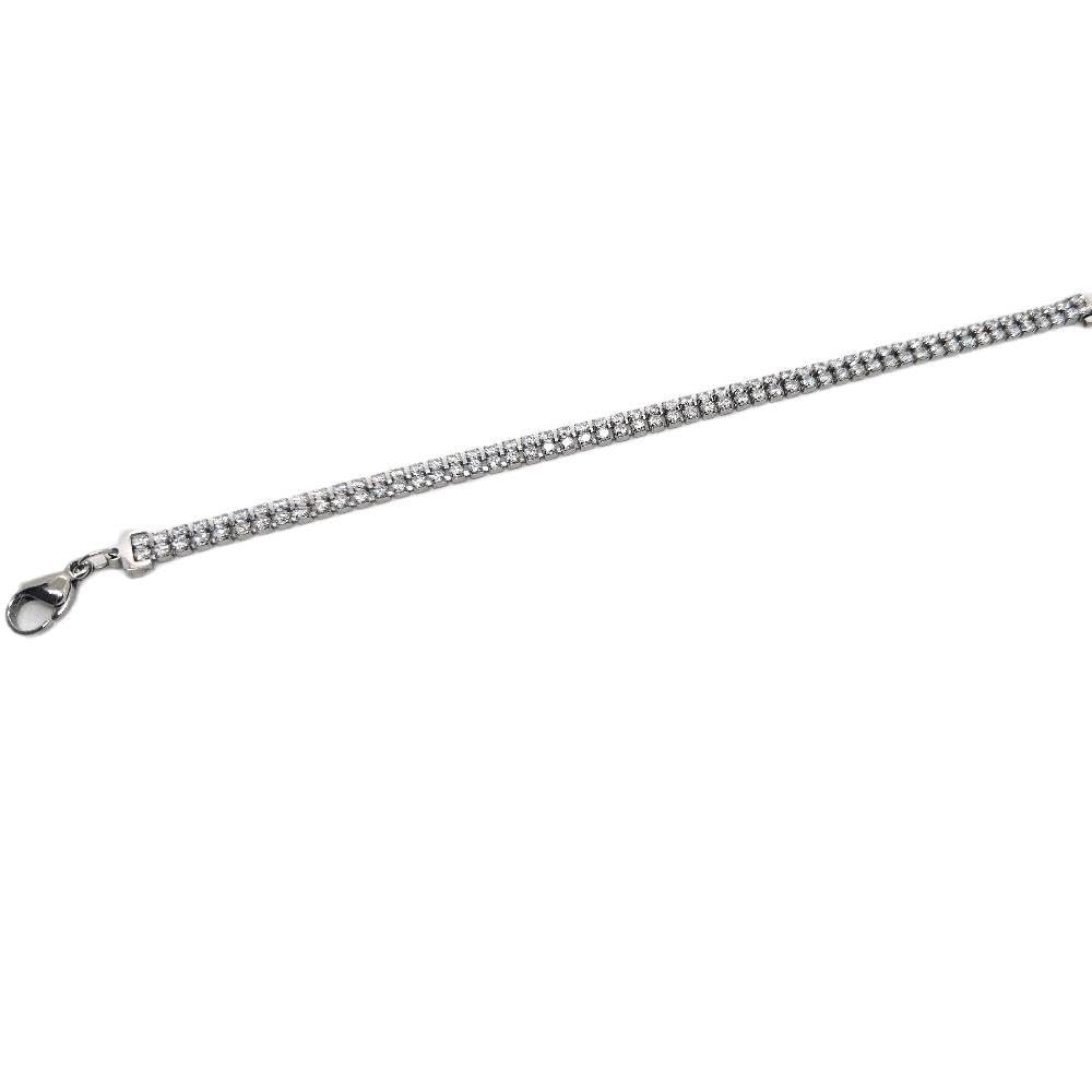Bracciale Acciaio Doppio Tennis Silver con Cubic Zirconia da Donna in Acciaio e Zirconi Colore Silver Argentato per ogni Occasione Idea Regalo Ragazza Compleanno Festa della Mamma Natale