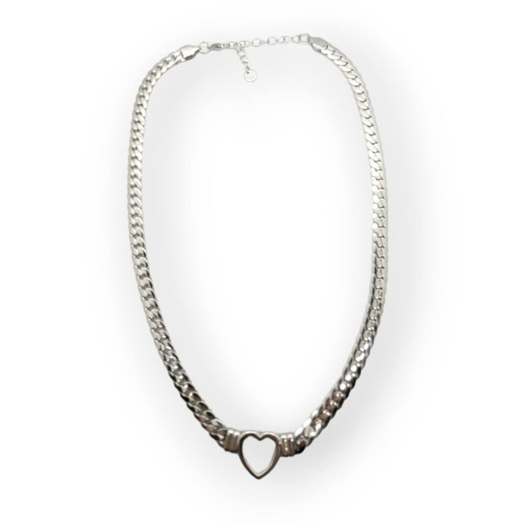 Habibi Jewels Collana a Girocollo da Donna in Acciaio con Cuore Centrale Silver Modello Catena Maglia Cubana Idea Regalo Ragazza Compleanno Festa della Mamma Natale