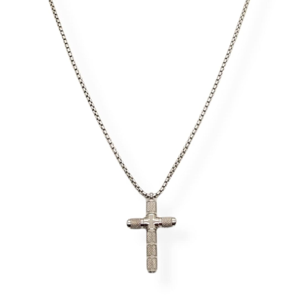Habibi Jewels Collana Croce Acciaio Uomo Stilizzata Catena a Maglia Chiusura a Moschettone Festa del Papà Idea Regalo Compleanno Laurea