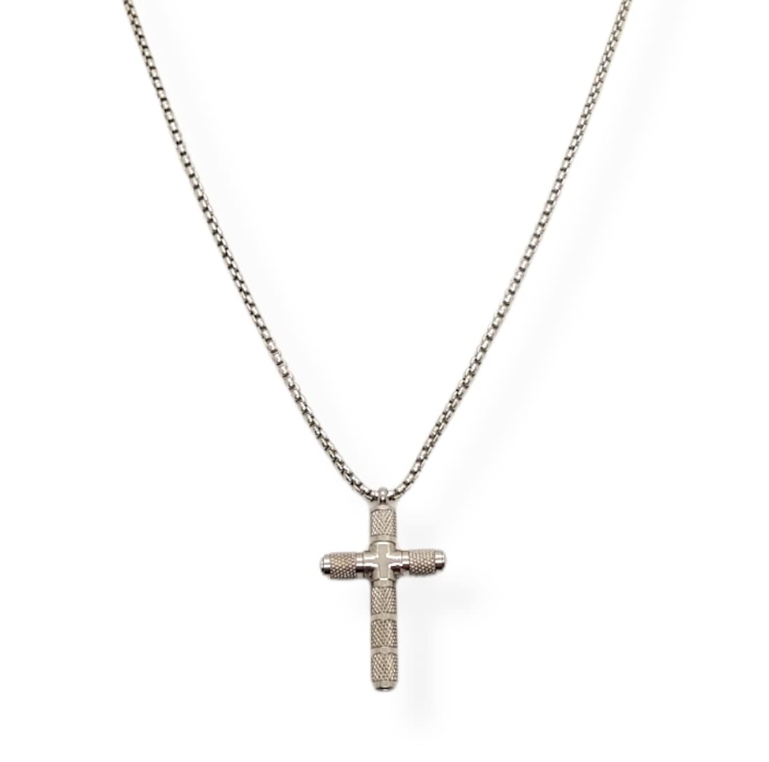 Habibi Jewels Collana Croce Acciaio Uomo Stilizzata Catena a Maglia Chiusura a Moschettone Festa del Papà Idea Regalo Compleanno Laurea