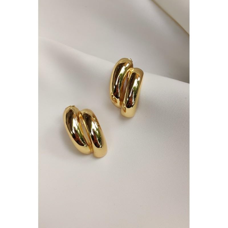 Habibi Jewels Orecchini da Donna Doppio Semicerchio Gold in Acciaio Inossidabile modello Asimmetrico Anallergico Chiusura a Farfallina Idea Regalo Compleanno Laurea Festa