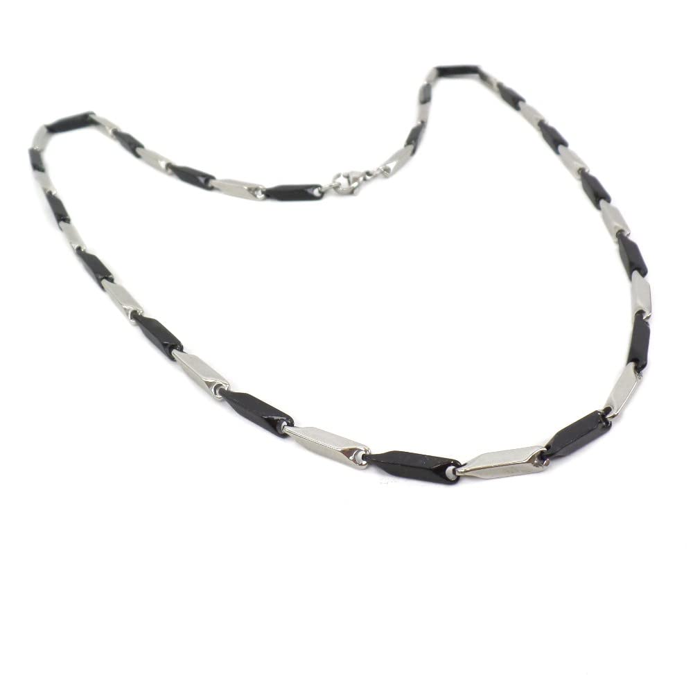 Habibi Jewels Collana da Uomo in Acciaio Modello Maglia a Rombo Colore Acciaio e Nero Chiusura a Moschettone Idea Regalo Festa del Papà Compleanno Laurea