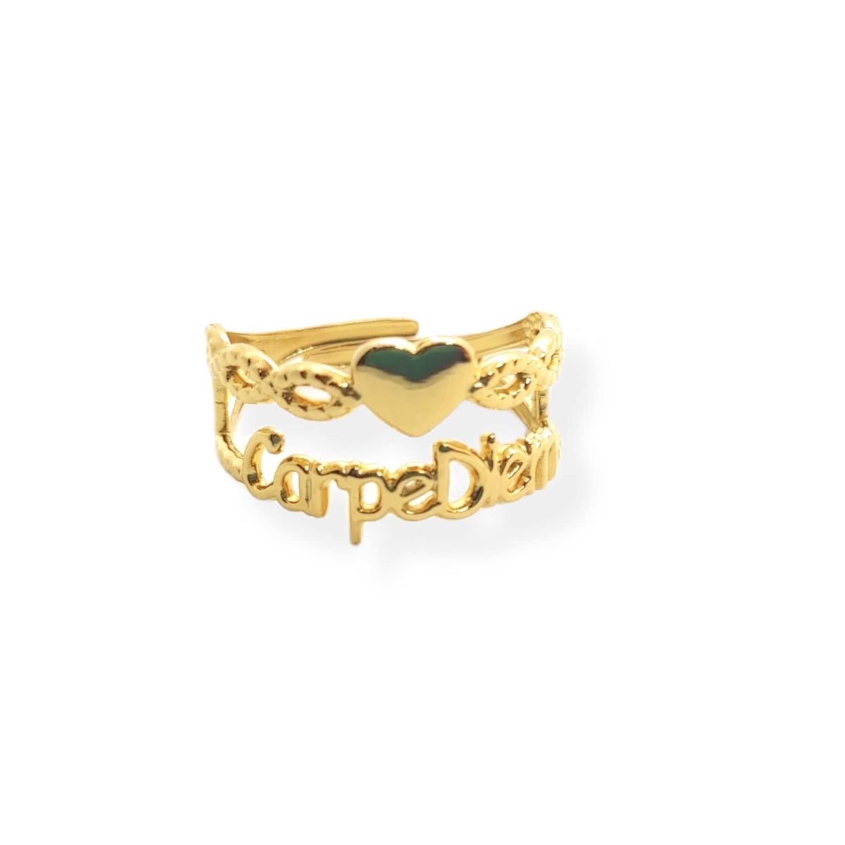 Habibi Jewels Anello da Donna in Acciaio Con Scritta Carpe Diem Color Oro Giallo Gold Regolabile Ring for Woman Idea Regalo Festa della donna compleanno Natale