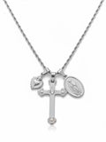 Habibi Jewels Collana Acciaio Croce Sacro Cuore Madonnina Silver Argentato con Collana Torchon Intrecciata per Donna Elegante e Moderna Festa della Mamma Compleanno Idea Regalo