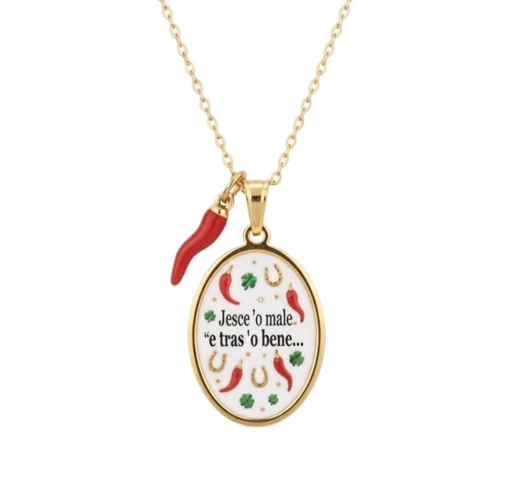 Habibi Jewels Collana con Ciondolo Portafortuna Jesce 'o male e tras 'o bene in Acciaio Gold Portafortuna Scaramantica Charm Napoletano Idea Regalo
