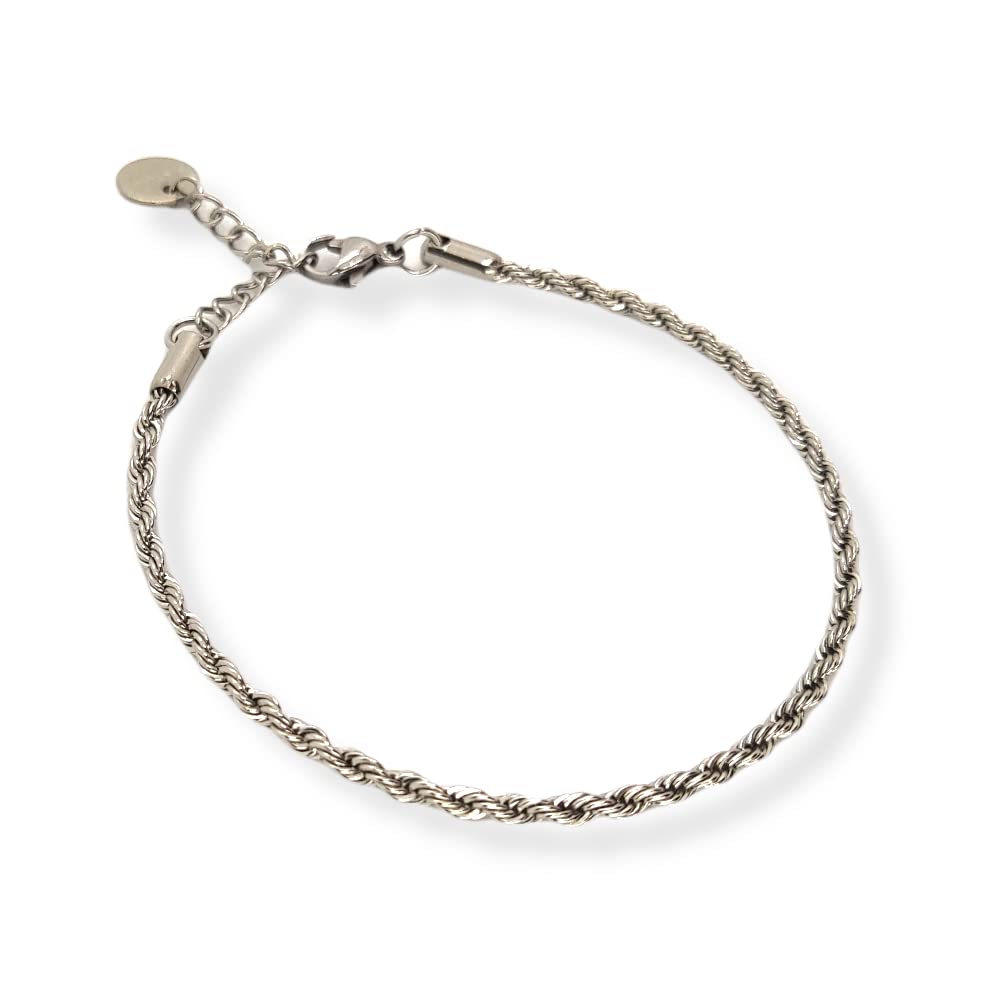 Habibi Jewels Bracciale da Uomo Donna in Acciaio Modello Catena Corda Intrecciata Torcione Braccialetto Idea Regalo Festa del Papà Compleanno Laurea