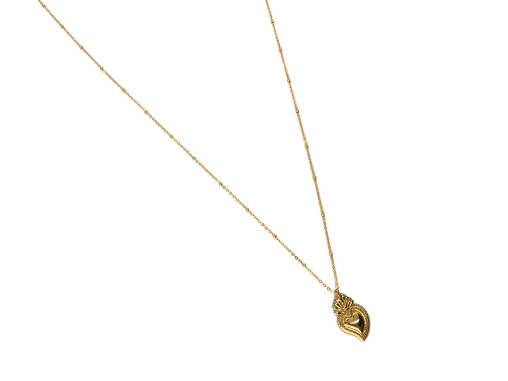 Habibi Jewels Collana Sacro Cuore da Donna in Acciaio Color Oro Giallo Gold Dorata con Ciondolo Ex Voto Catenina Pallinata Compleanno Festa della Mamma Natale