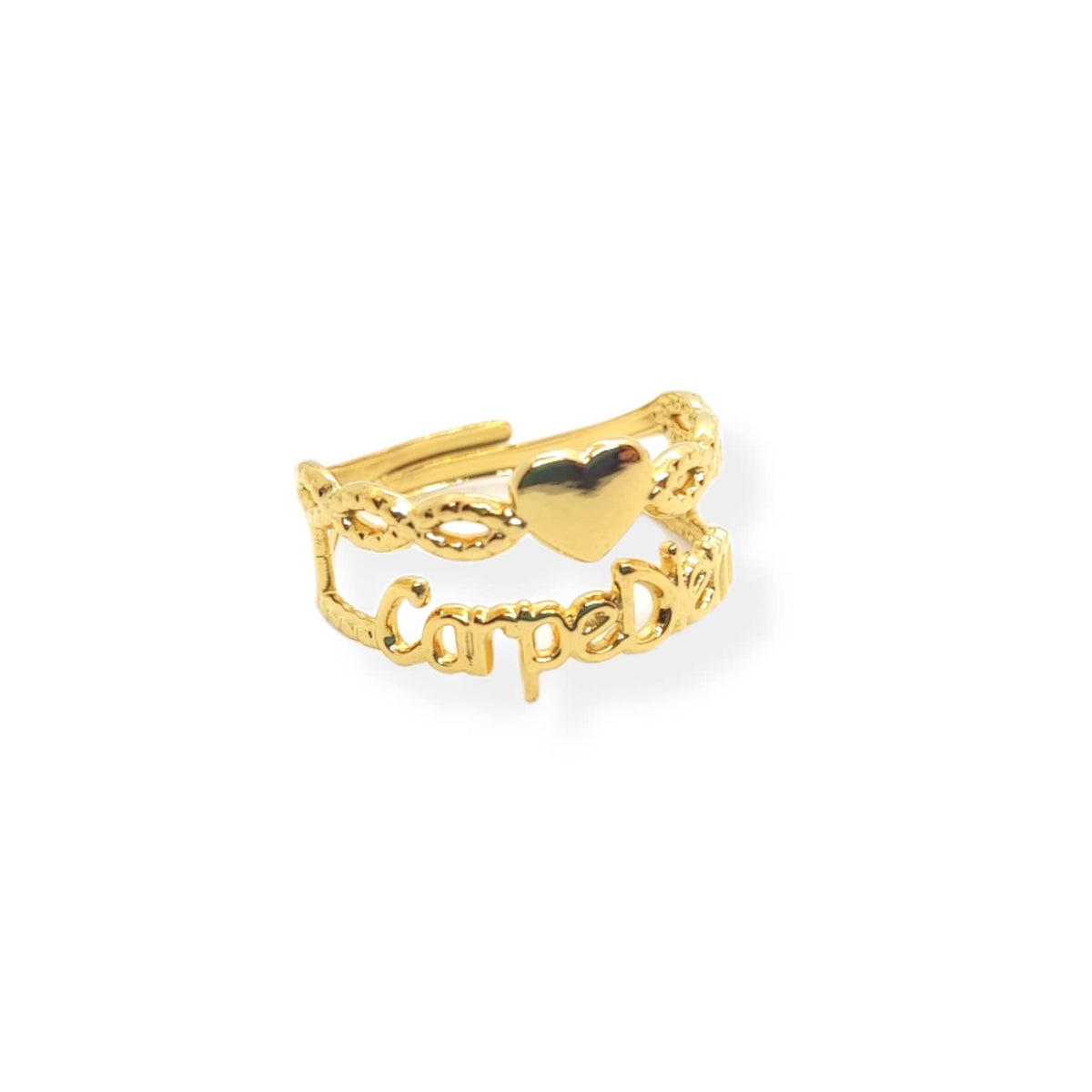 Habibi Jewels Anello da Donna in Acciaio Con Scritta Carpe Diem Color Oro Giallo Gold Regolabile Ring for Woman Idea Regalo Festa della donna compleanno Natale