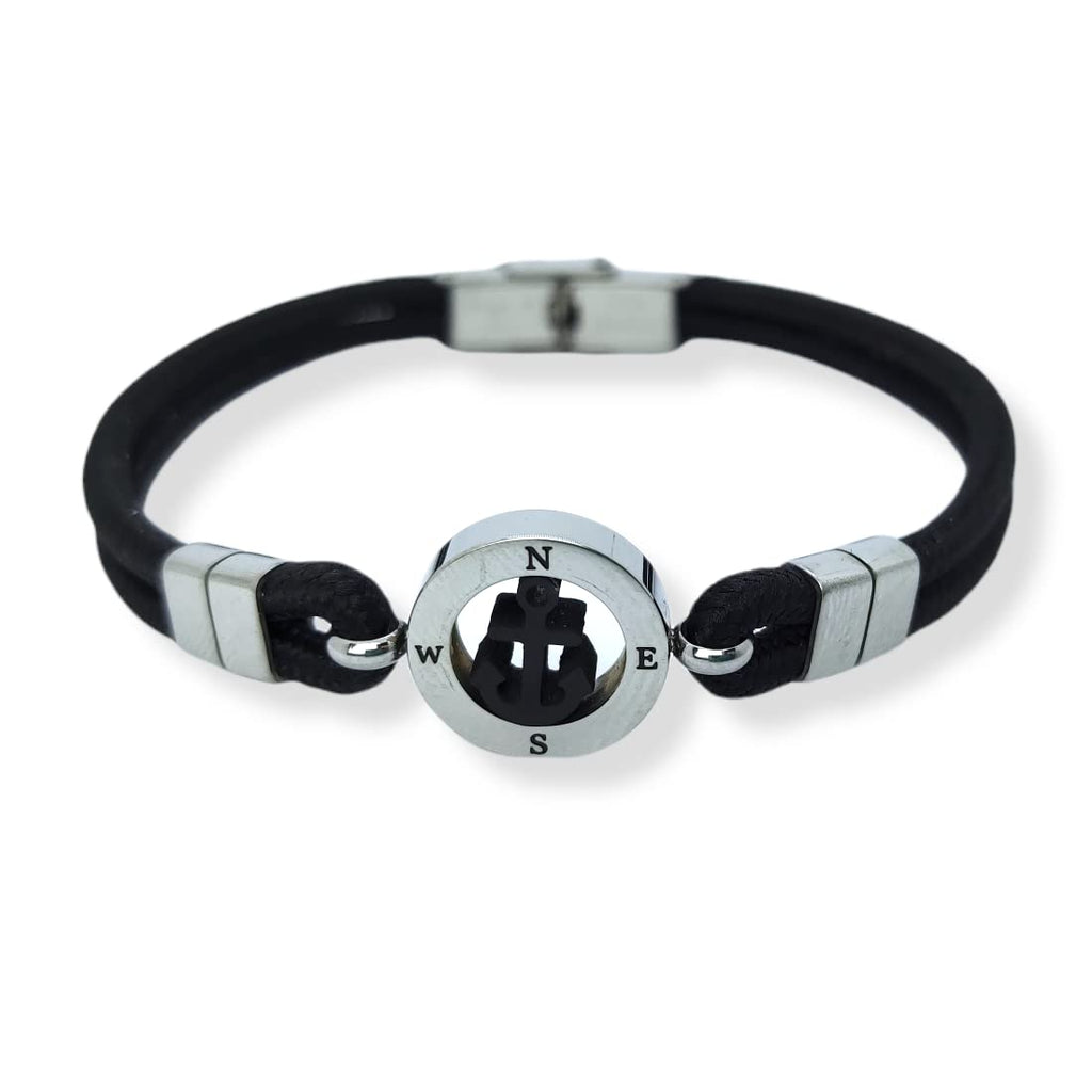 Habibi Jewels Bracciale Ancora da Uomo in Acciaio e Cordino Nero con Chiusura ad Incastro Braccialetto Navy Idea Regalo Festa del Papà Compleanno Laurea