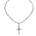 Habibi Jewels Collana da Donna in Acciaio Silver Modello Tennis con Croce e Pietre Multicolore Lunga 50 cm Elegante e Versatile Argentata Idea Regalo