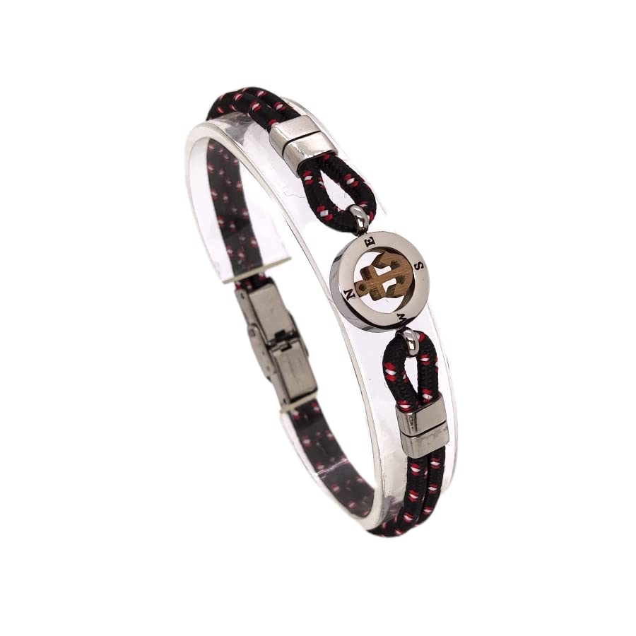 Habibi Jewels Bracciale Ancora Uomo in Acciaio e Cordino Nero e Rosso con Chiusura ad Incastro Braccialetto Navy Idea Regalo Festa del Papà Compleanno Laurea