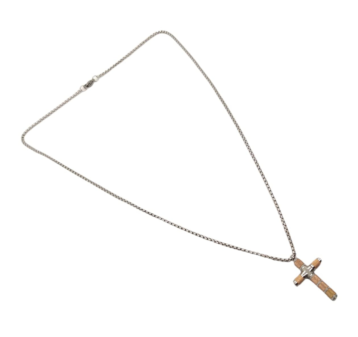 Habibi Jewels Collana Croce Acciaio Uomo Stilizzata Color Oro Rosa Rosé Catena a Maglia Festa del Papà Idea Regalo Compleanno Laurea