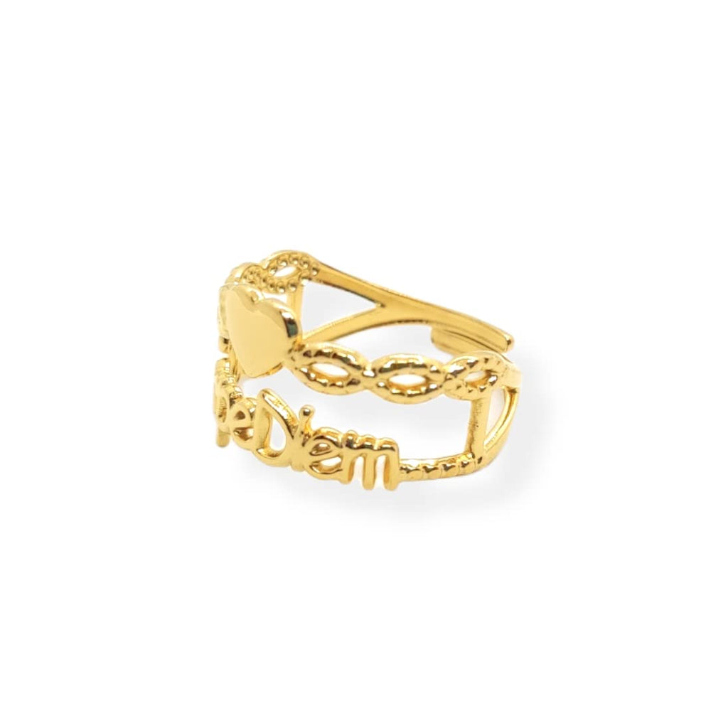 Habibi Jewels Anello da Donna in Acciaio Con Scritta Carpe Diem Color Oro Giallo Gold Regolabile Ring for Woman Idea Regalo Festa della donna compleanno Natale
