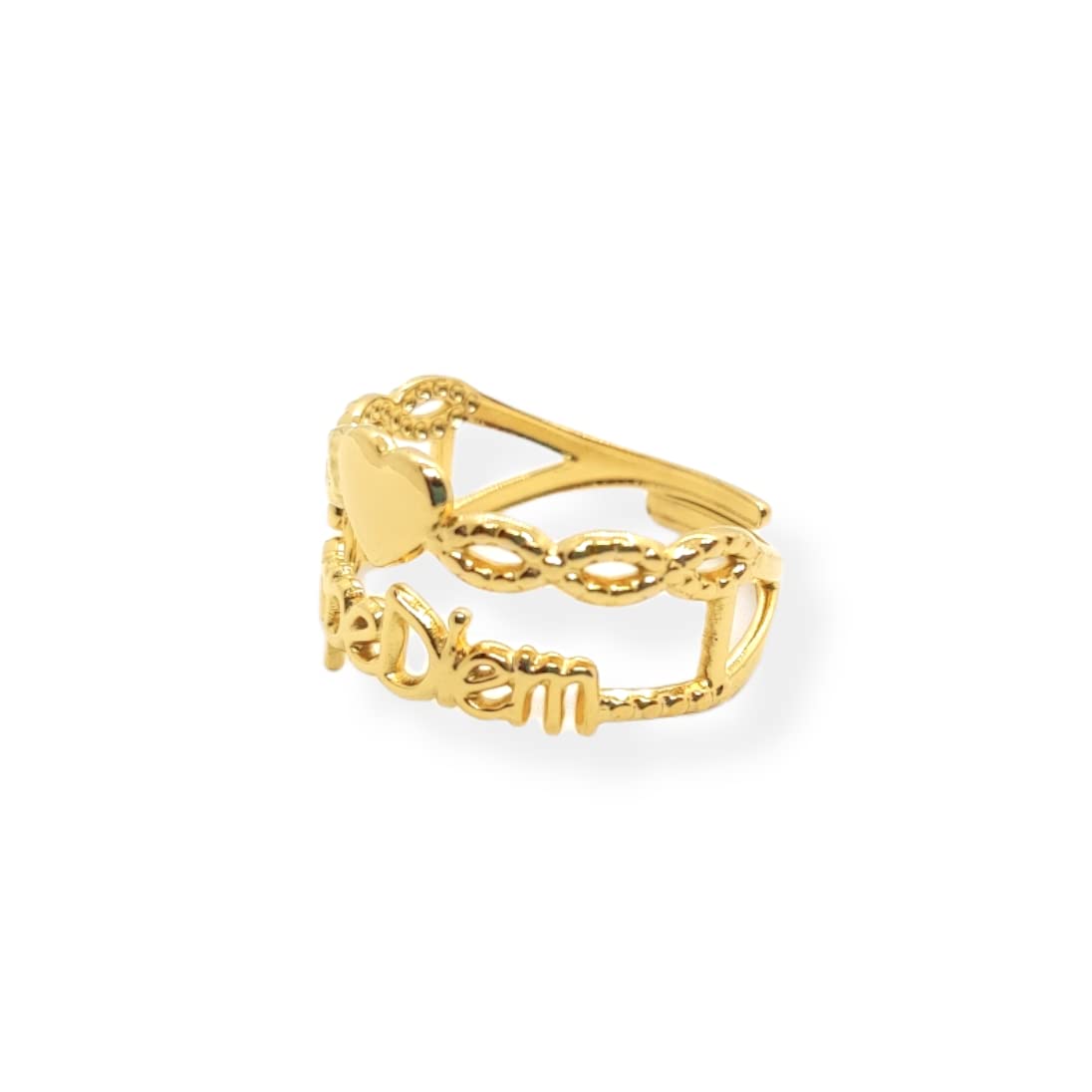 Habibi Jewels Anello da Donna in Acciaio Con Scritta Carpe Diem Color Oro Giallo Gold Regolabile Ring for Woman Idea Regalo Festa della donna compleanno Natale