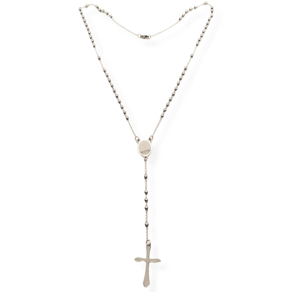 Habibi Jewels Collana Rosario in Acciaio da Uomo Donna Silver Grani Perline 4 mm Medaglietta Madonnina e Ciondolo Croce Idea Regalo Compleanno Laurea Onomastico Comunione