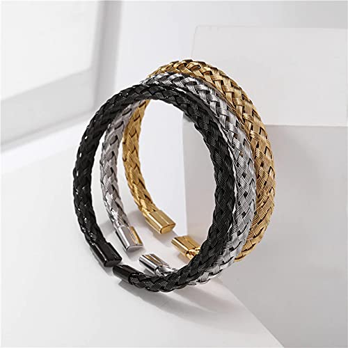 Habibi Jewels Bracciale Uomo in acciaio modello Intrecciato color giallo acciaio nero braccialetto Idea Regalo Festa del Papà Compleanno Onomastico
