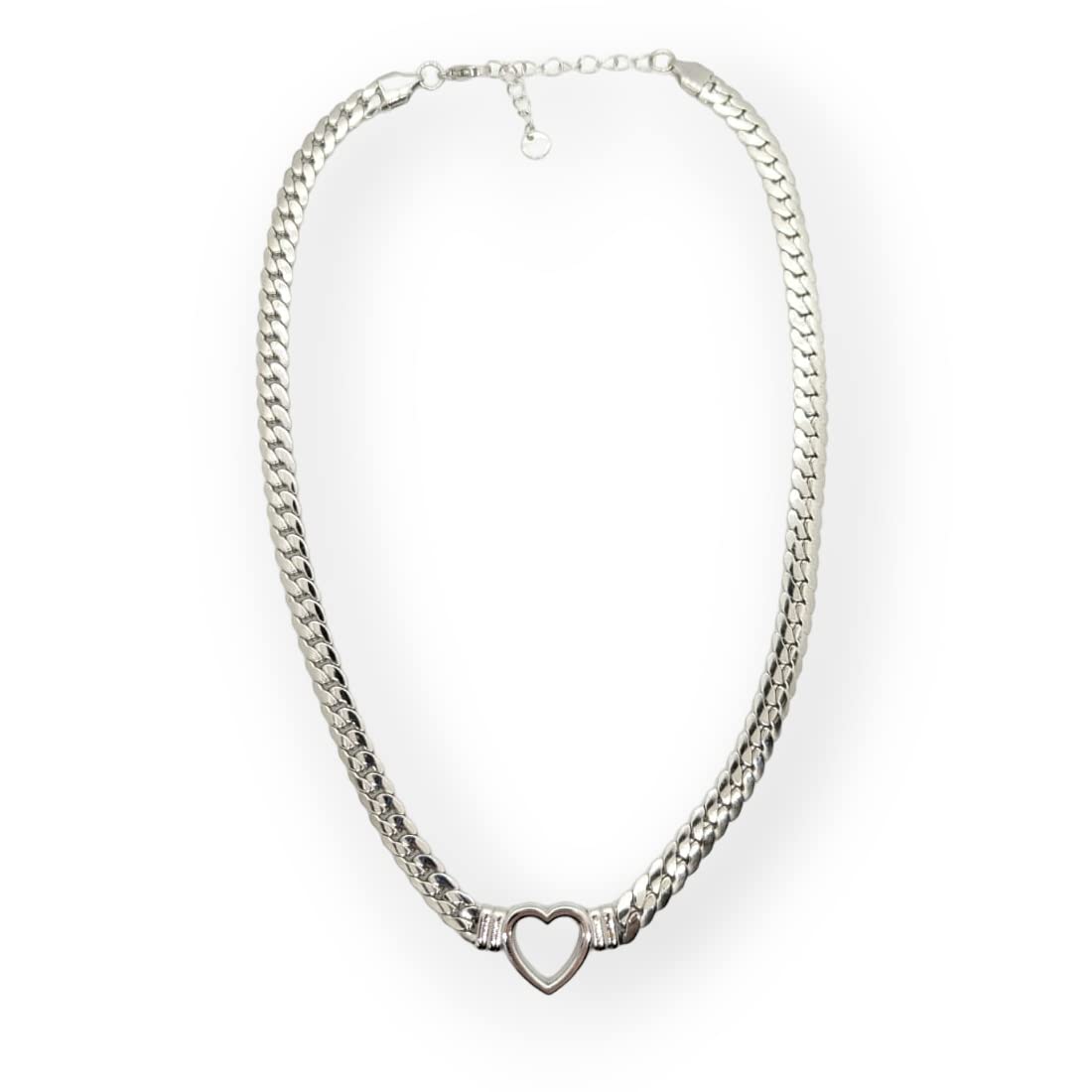 Habibi Jewels Collana a Girocollo da Donna in Acciaio con Cuore Centrale Silver Modello Catena Maglia Cubana Idea Regalo Ragazza Compleanno Festa della Mamma Natale